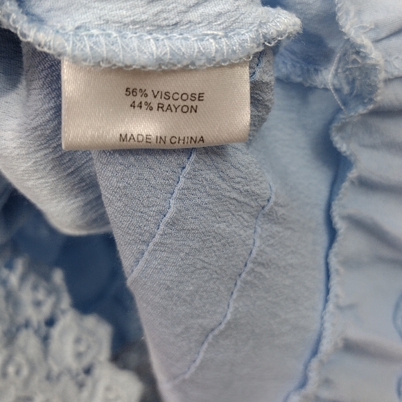 1st Sight Babydoll Dress Women's L Blue Ruffle Lace Tiered Flowy Beach Coastal - Picture 8 of 8